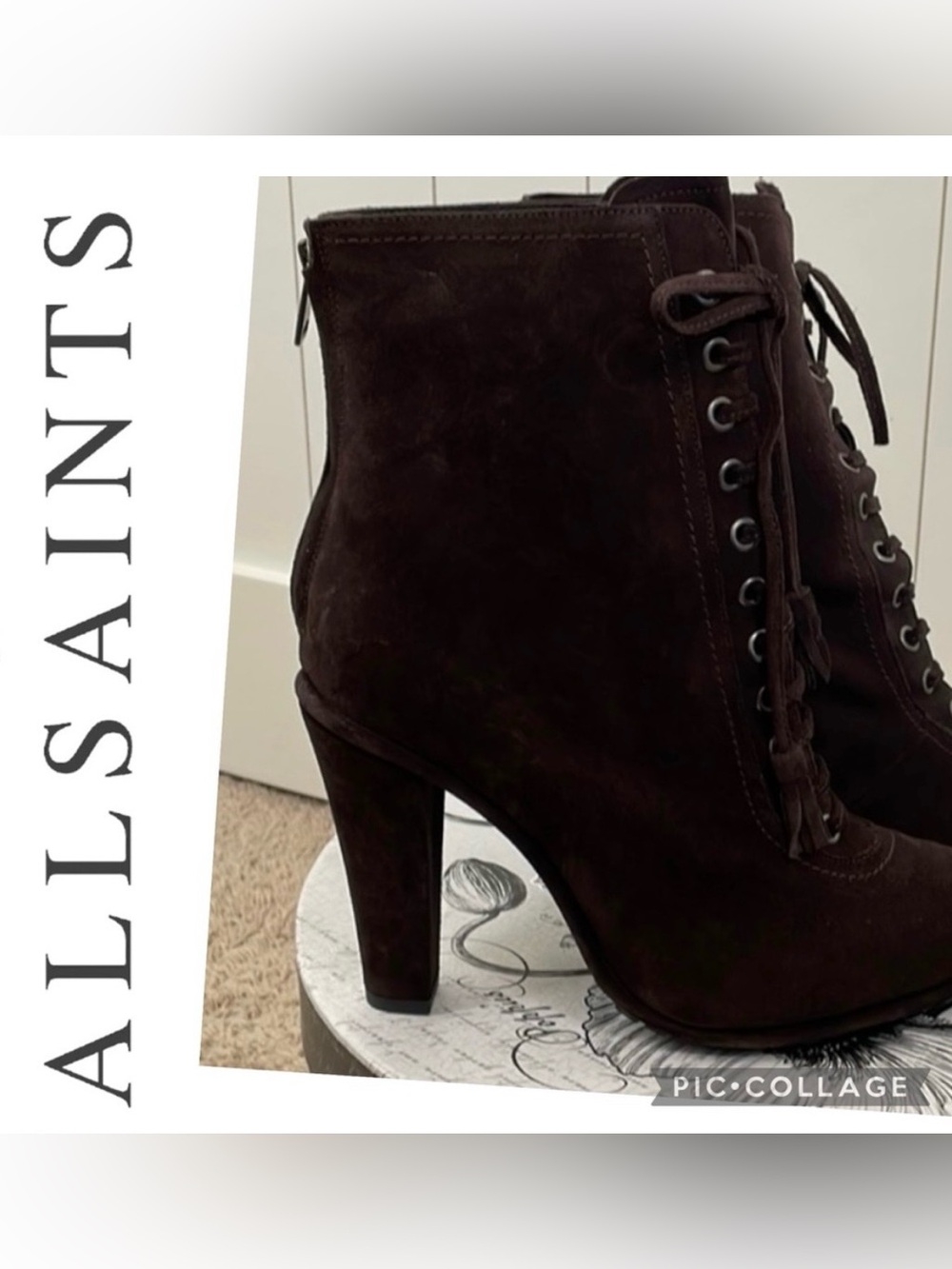 AllSaints Suede Corset Ankle Boots